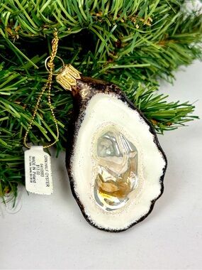 Sur La Table Oyster On The Half Shell  Glass Christmas Ornament made in Poland